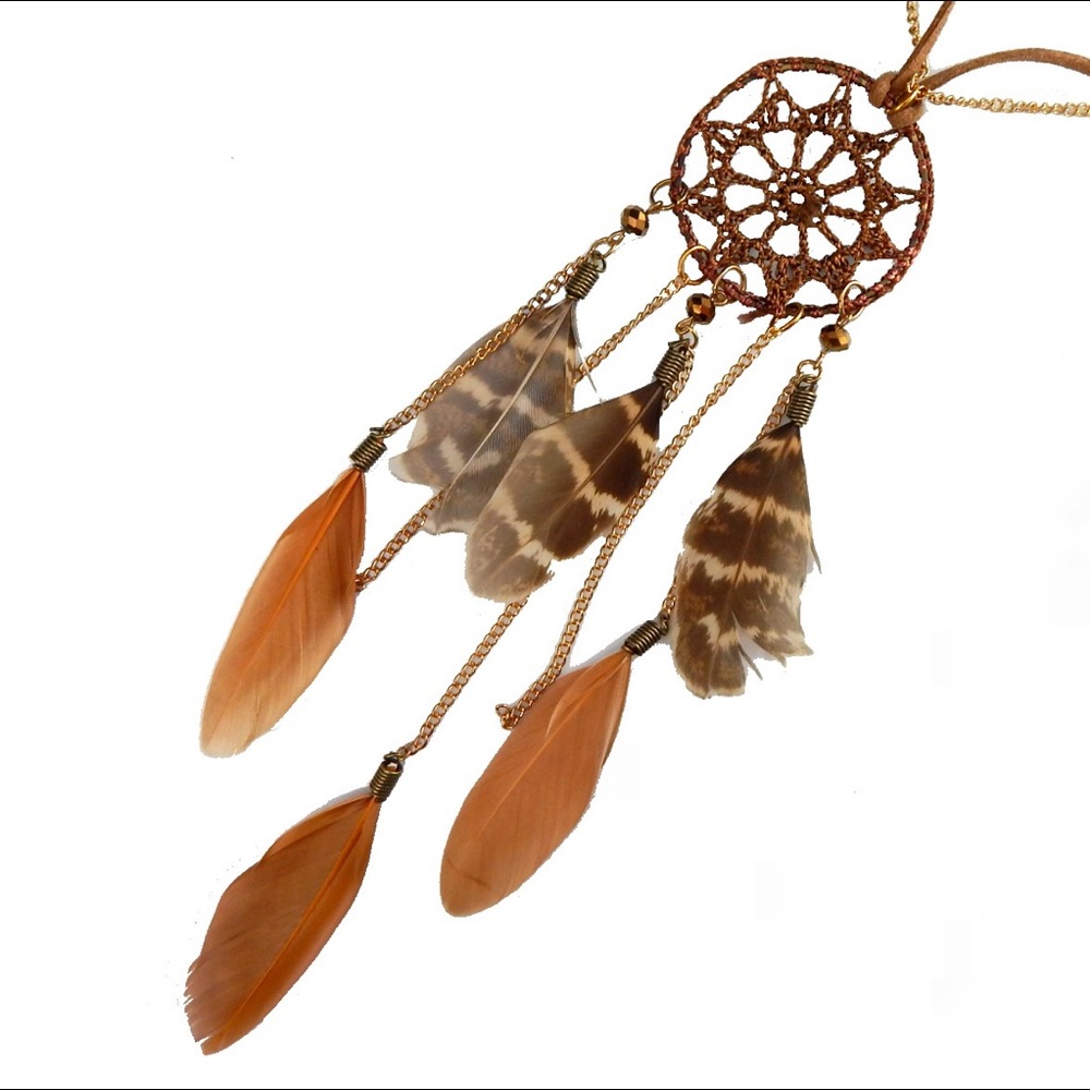 Bohemian Dreamcatcher Feather Hippie Necklace